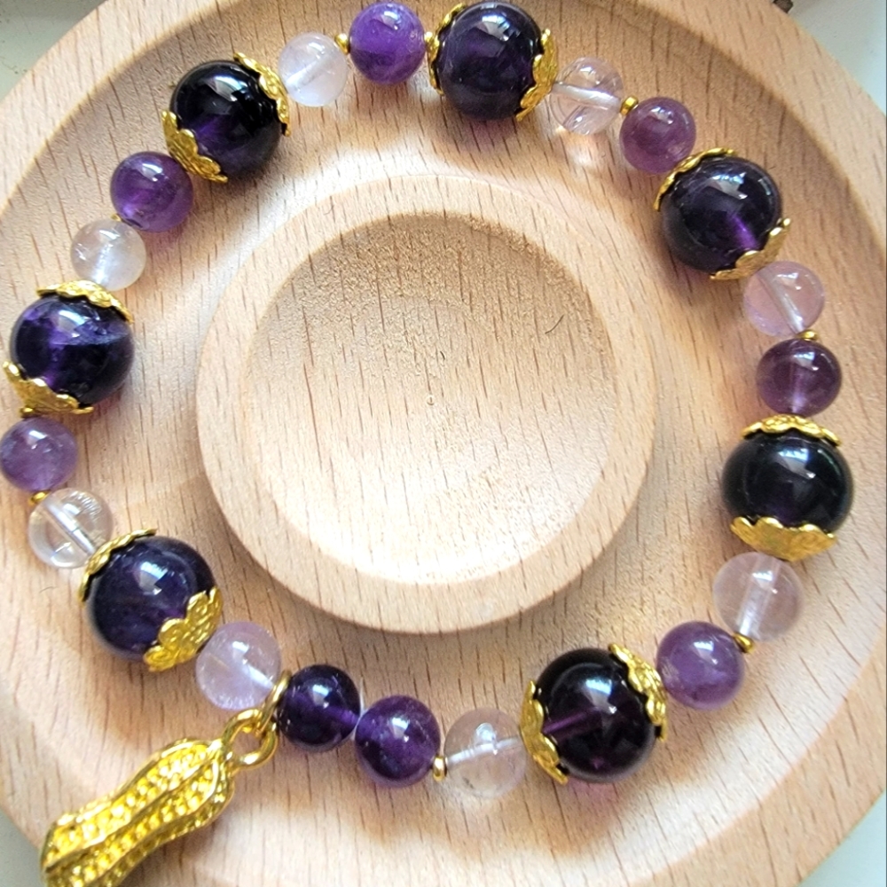 Amethyst and Clear Quartz Bracelet Natural